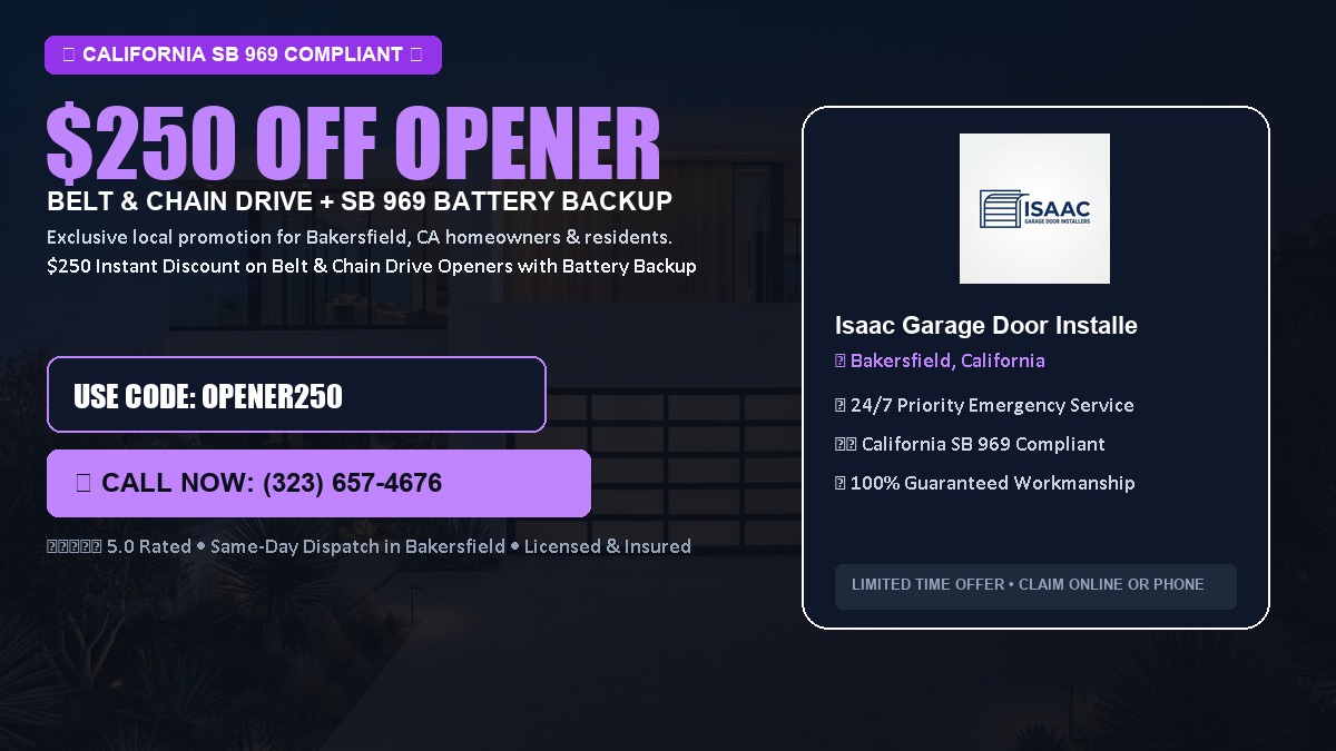 $250 OFF Smart Garage Door Opener Installation (Belt & Chain Drive with California SB 969 Battery Backup) in Bakersfield, CA