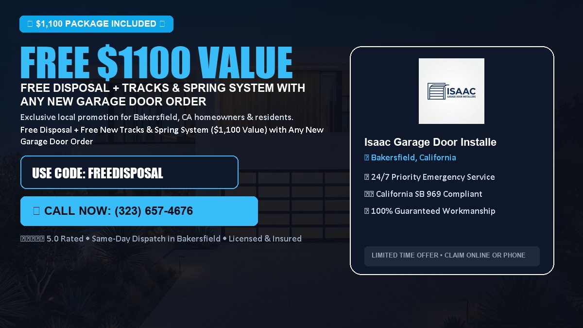 Free Disposal + Free New Tracks & Spring System with Any New Garage Door Order ($1100 Value) in Bakersfield, CA